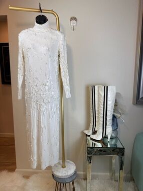 ZARA Creamy White Shimmer Sequin Midi Dress Size S/M